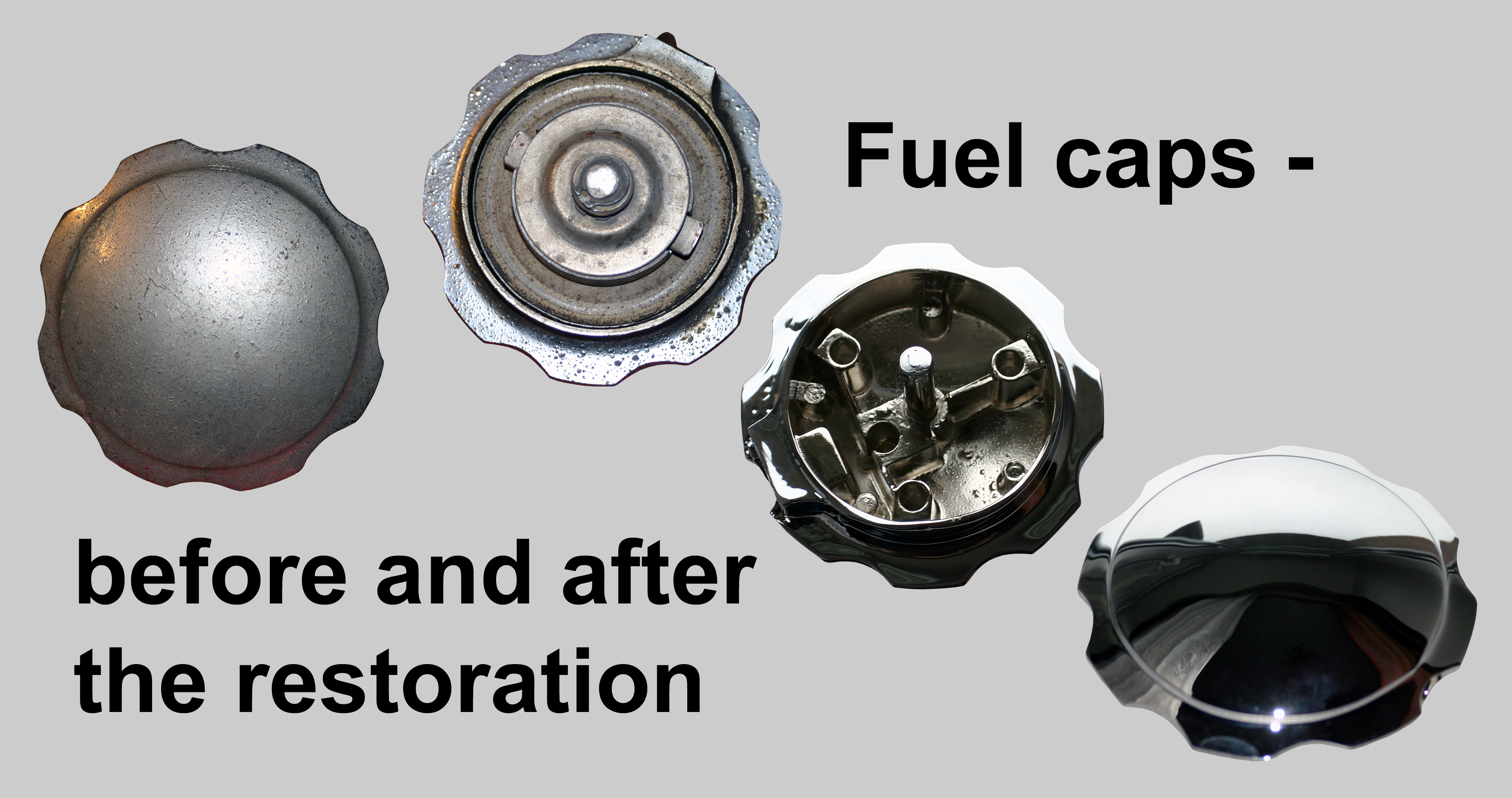 Fuel caps before and after the restoration